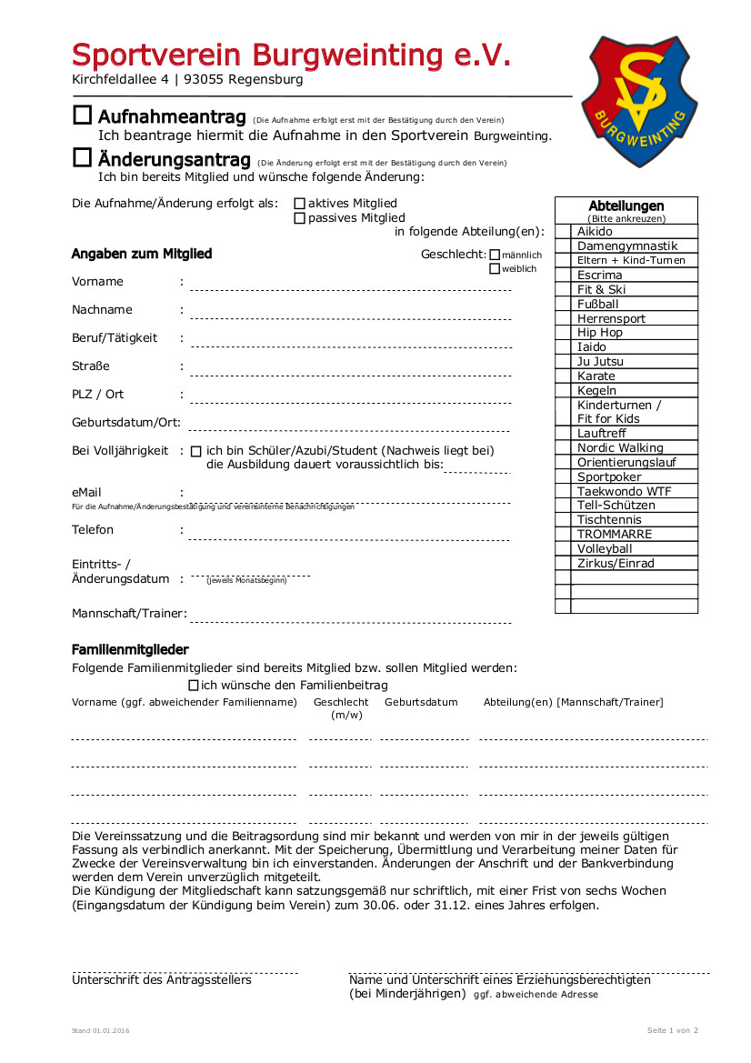 Aufnahmeantrag